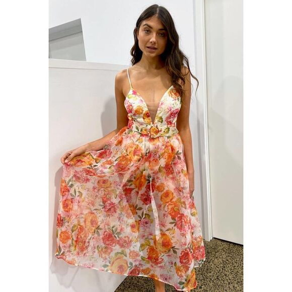 For Love & Lemons Peony Maxi Dress in Coral XL(US10-12) - Picture 6 of 12